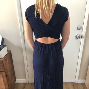 Navy, Flowy, comfy Maxi dress with open back.